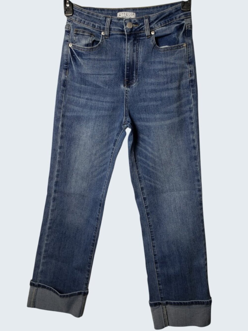 Womens Ettelo Denim Cuffed Straight-Leg Jeans Blue Size 8
